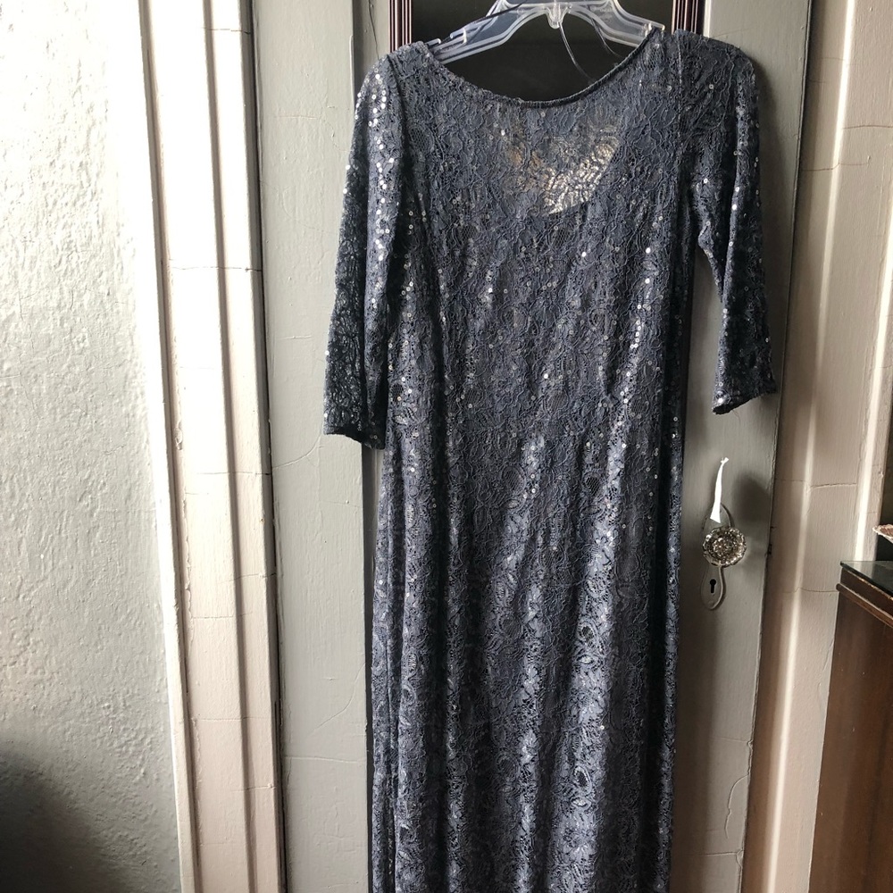 Grey Sequin Lace Long Sleeve Dress